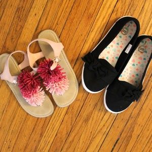 ombre tassel sandals, black bow slip on girl shoes